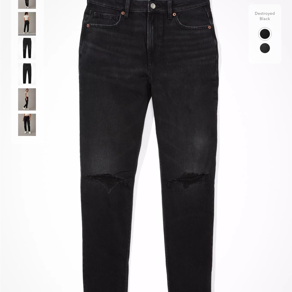 AE Black Distressed Strigid Mom Denim Jeans
